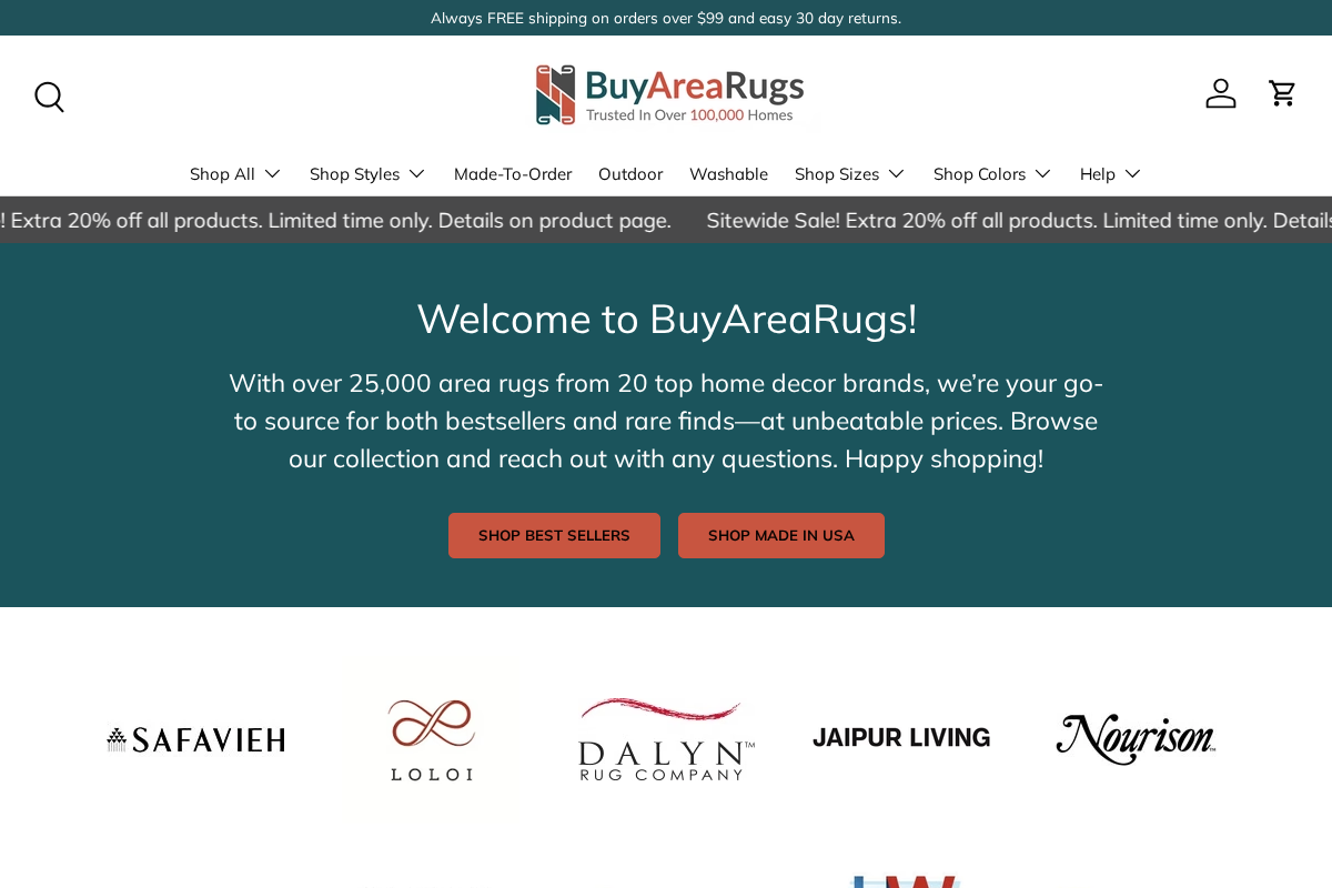 Buyarearugs homepage screenshot