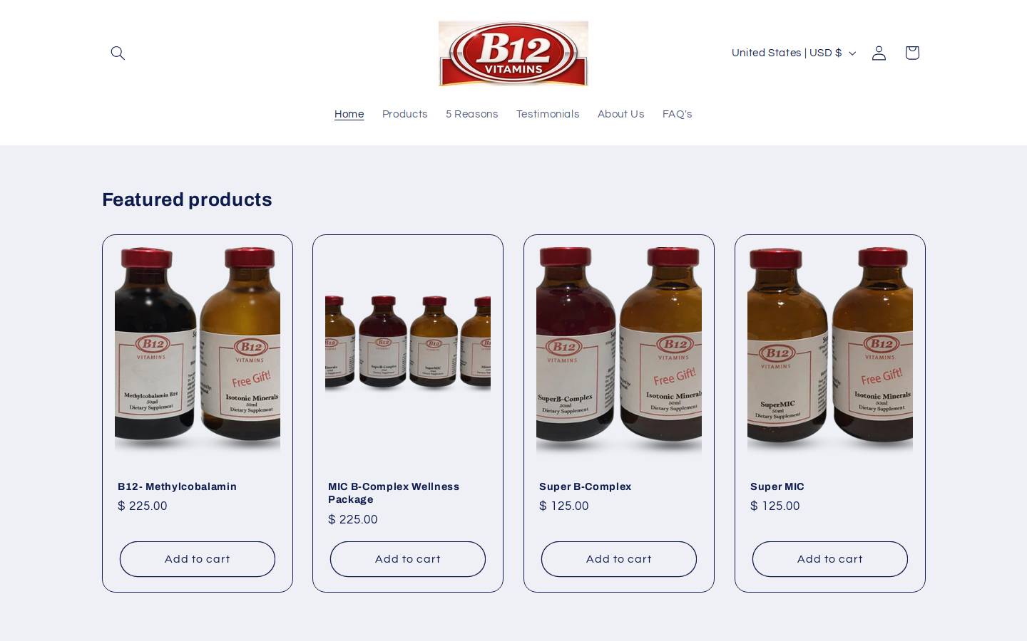 Buyb12vitamin homepage screenshot