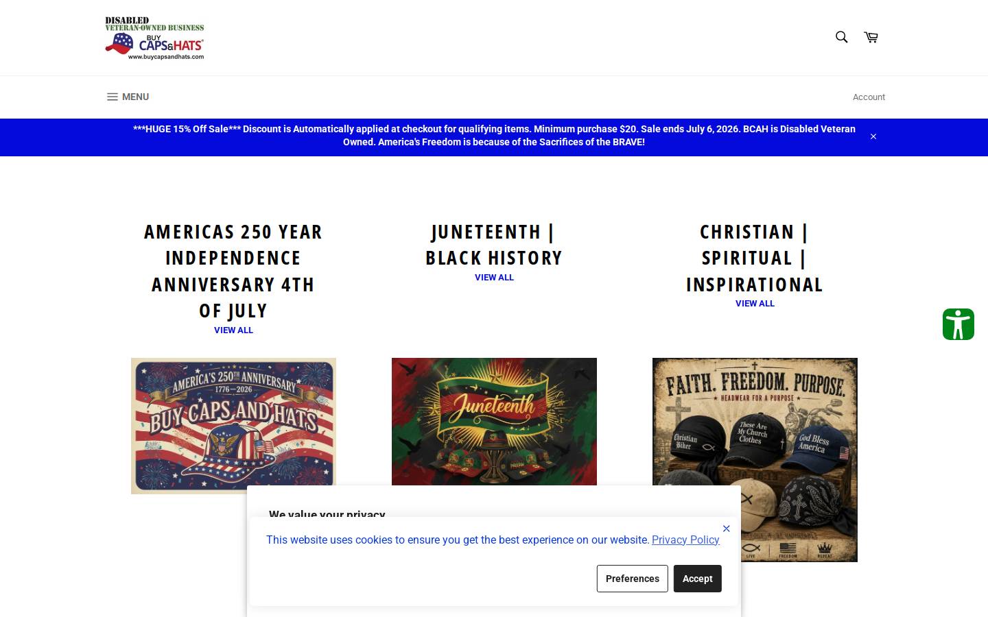 Buy Caps and Hats homepage screenshot