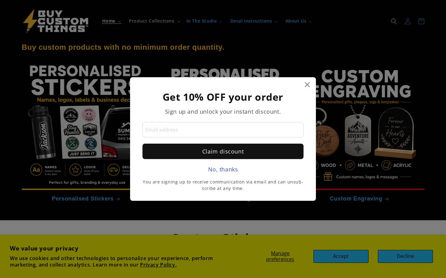 Buy Custom Things homepage screenshot