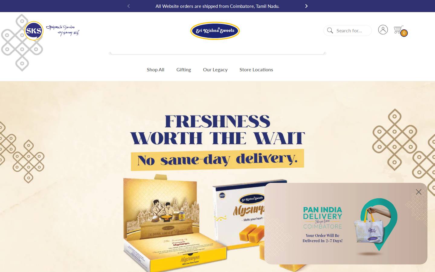 buykrishnasweets.com homepage screenshot