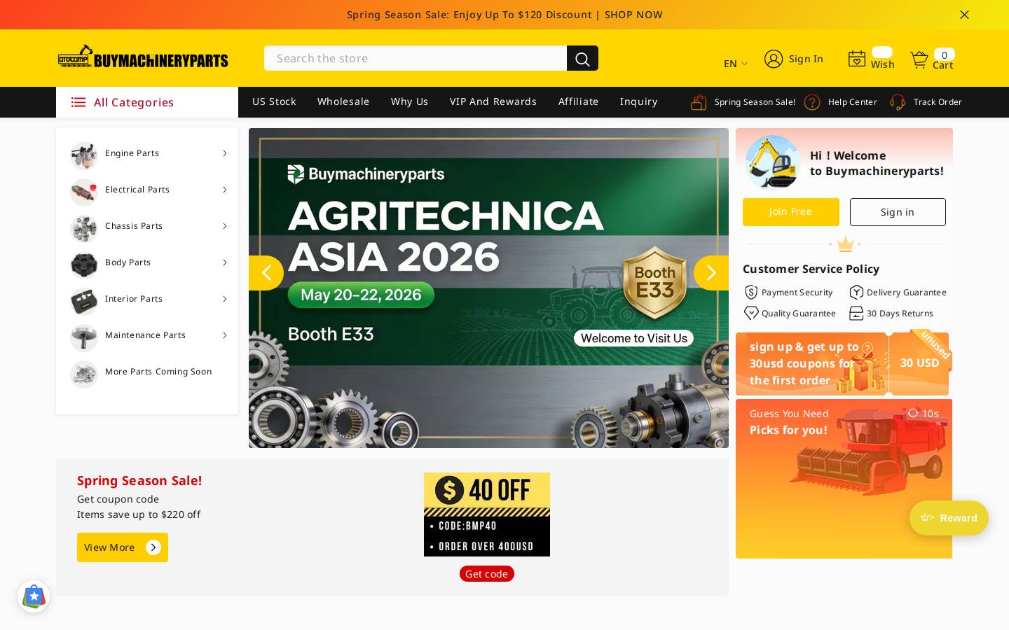 Buymachineryparts homepage screenshot