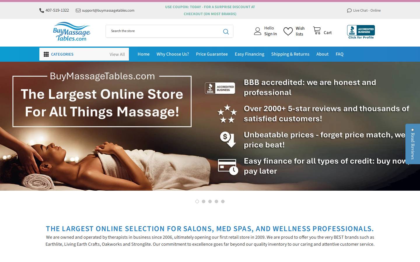 buymassagetables.com homepage screenshot