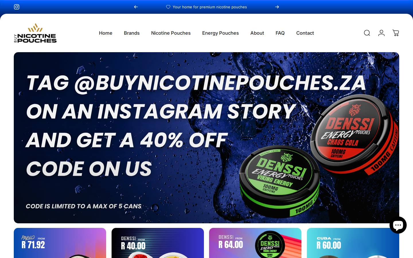 buynicotinepouches.co.za homepage screenshot