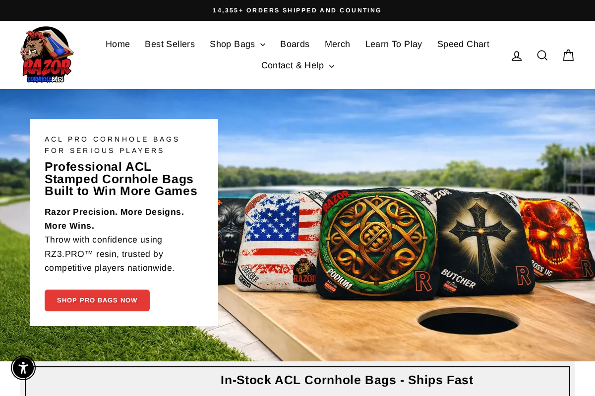 Razor Cornhole Bags homepage screenshot