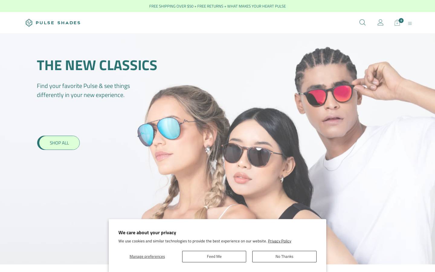 buypulseshades.com homepage screenshot