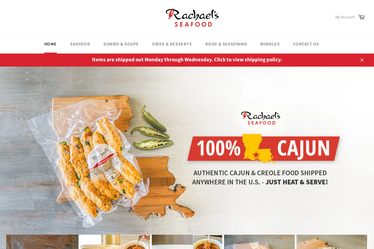 Rachael's Seafood homepage screenshot