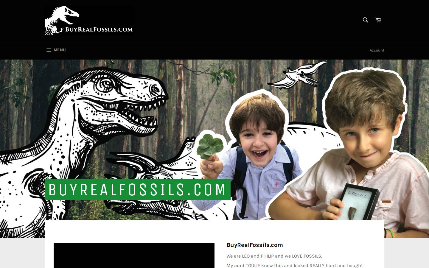 buyrealfossils.com homepage screenshot
