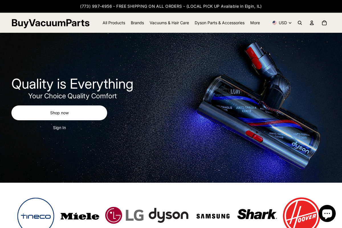 Buyvacuumparts homepage screenshot