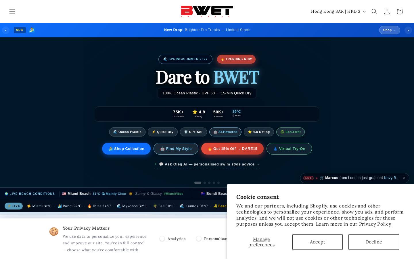 BWET Swimwear homepage screenshot