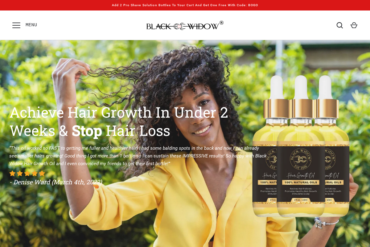 Black Widow® Razors homepage screenshot
