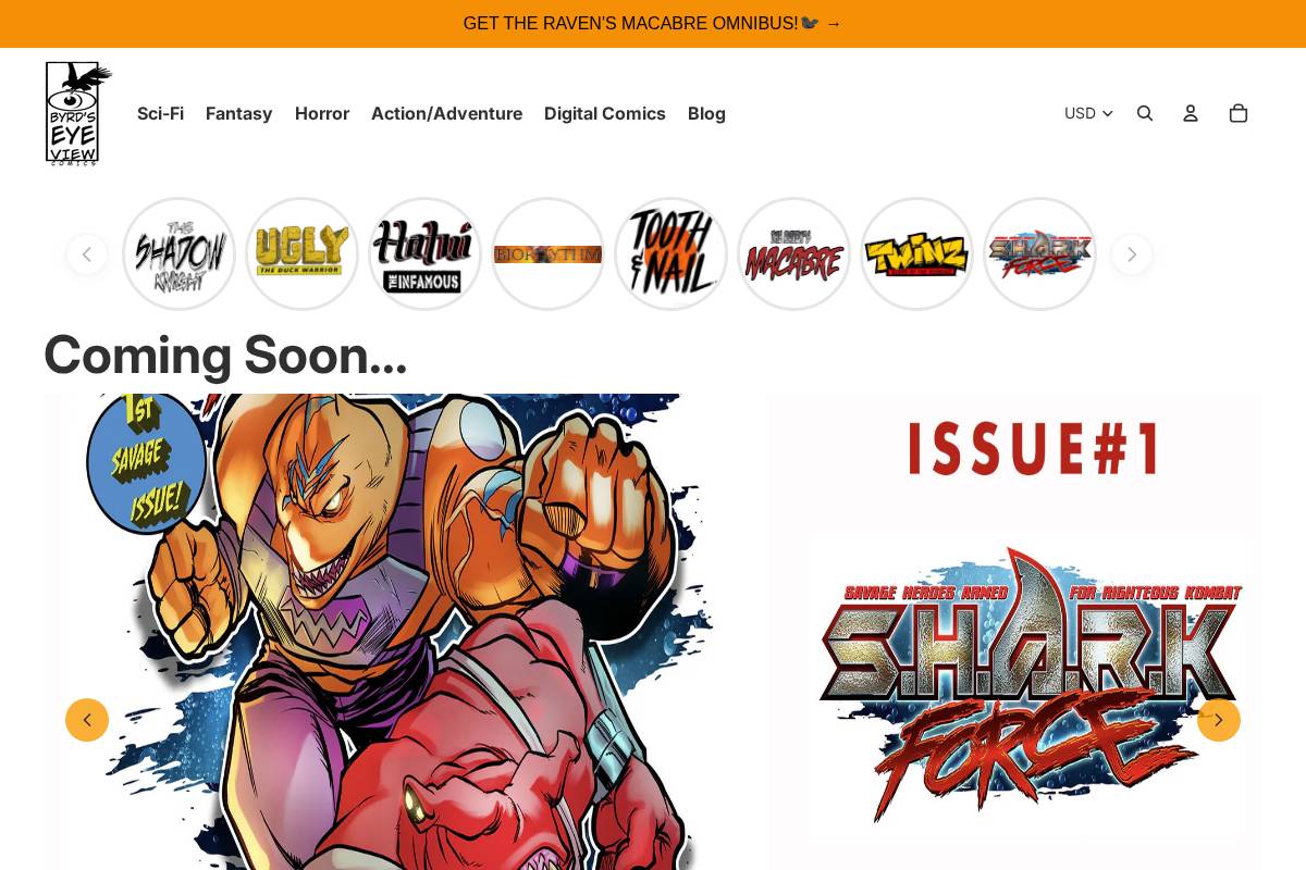 byrdseyeviewcomics.com homepage screenshot