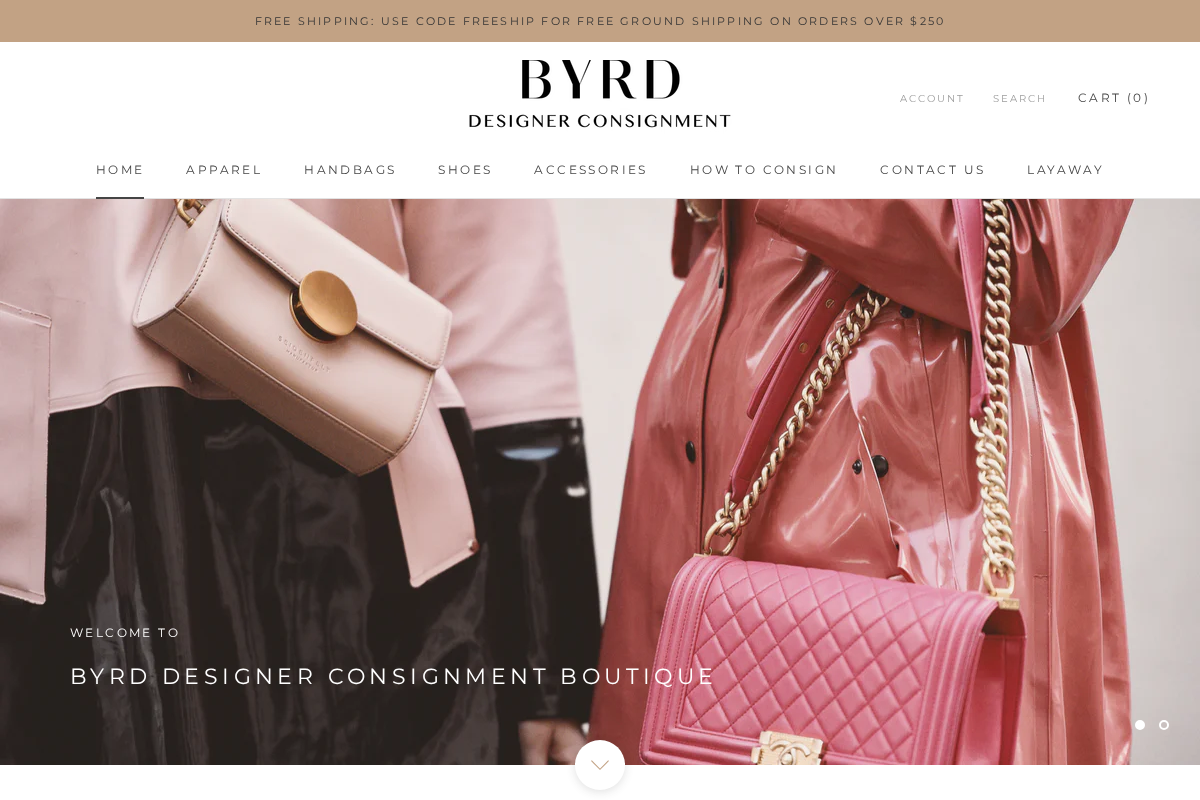 Byrd Designer Consignment homepage screenshot
