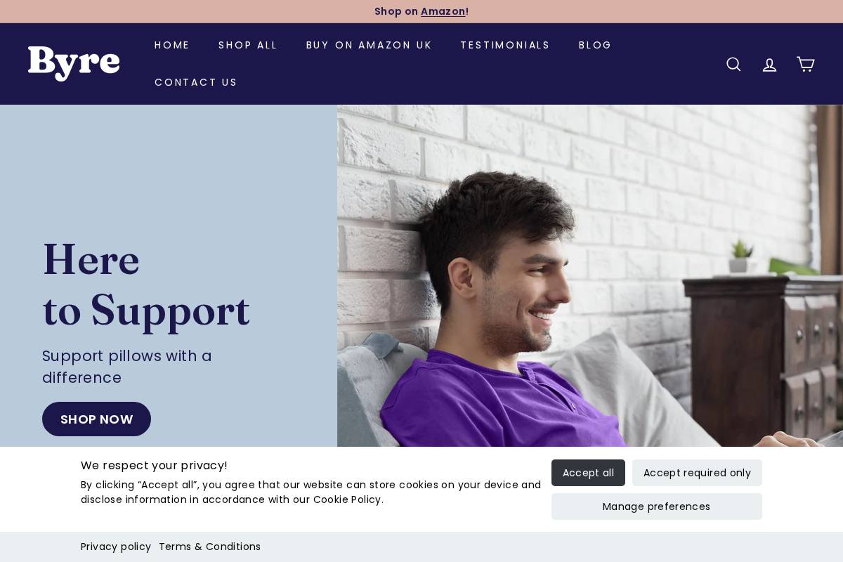 Byre Pillows homepage screenshot