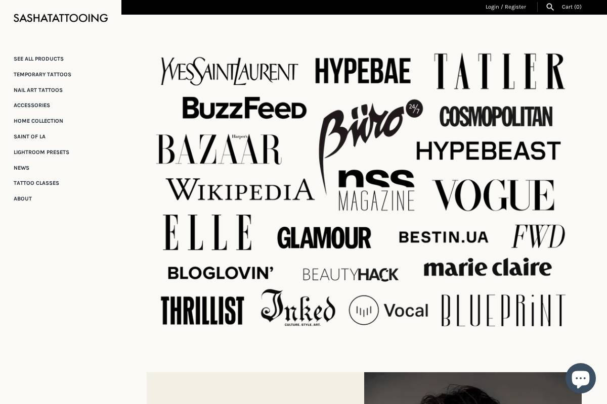 bysashatattooing.com homepage screenshot