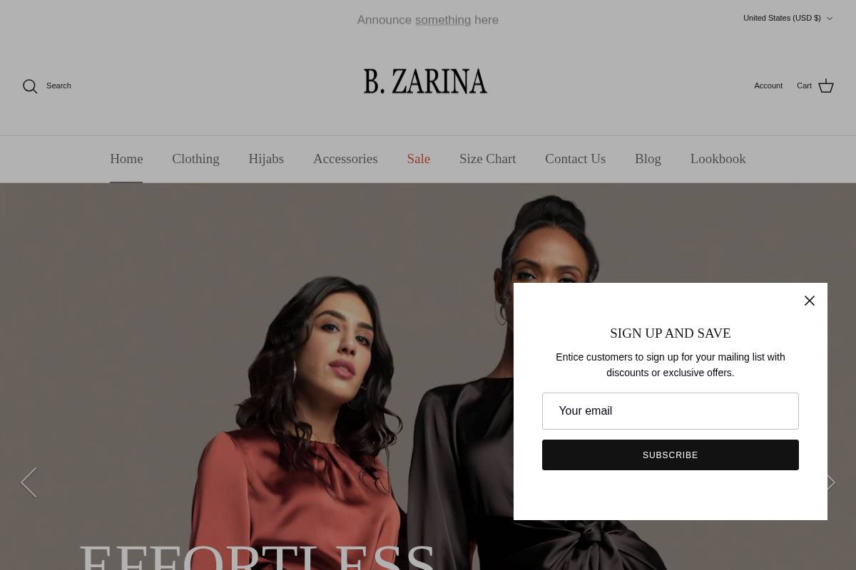 bzarina.com homepage screenshot