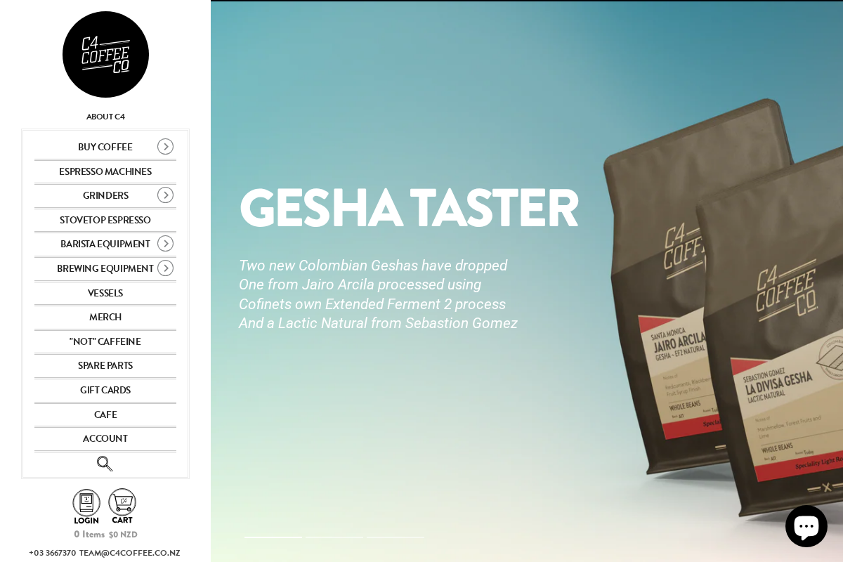 C4 Coffee homepage screenshot