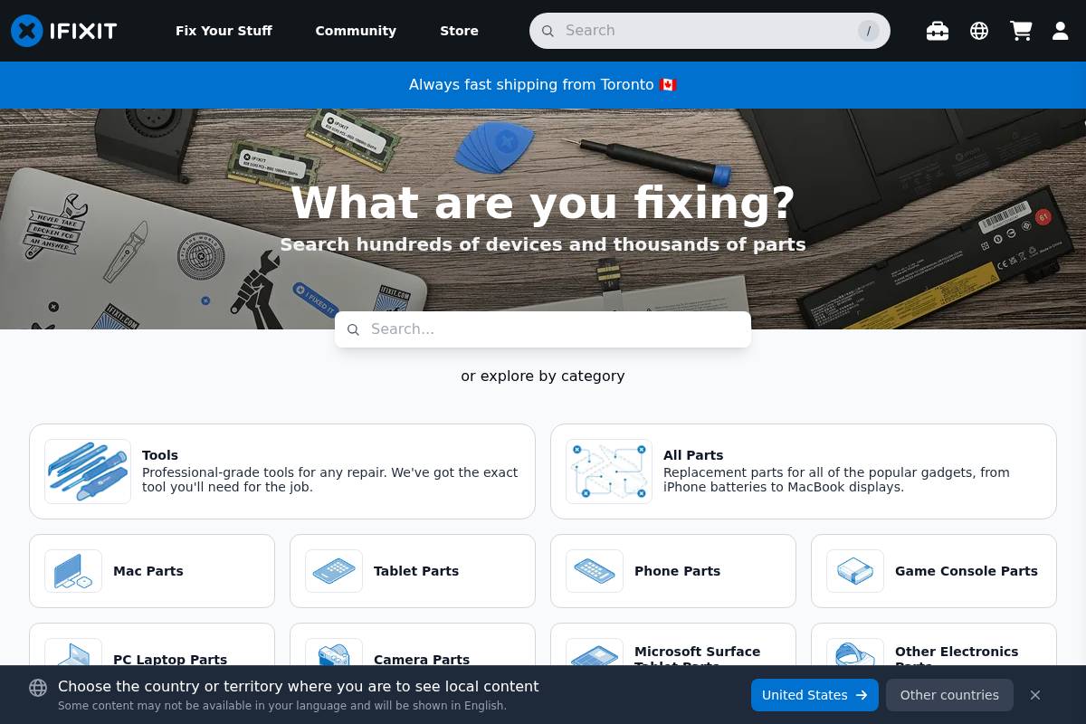 ca-store.ifixit.com homepage screenshot
