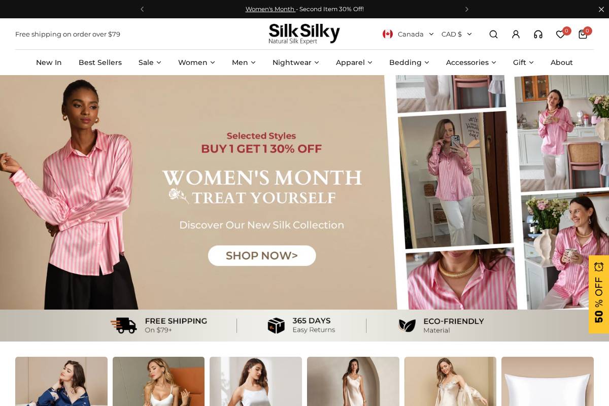 ca.silksilky.com homepage screenshot