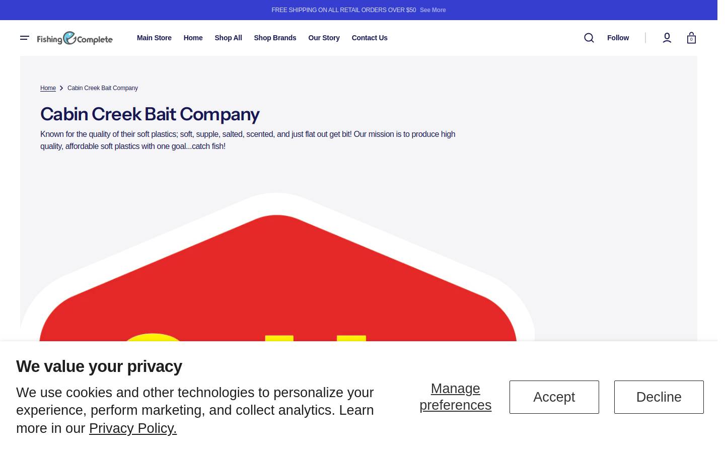 cabincreekbaitcompany.com homepage screenshot