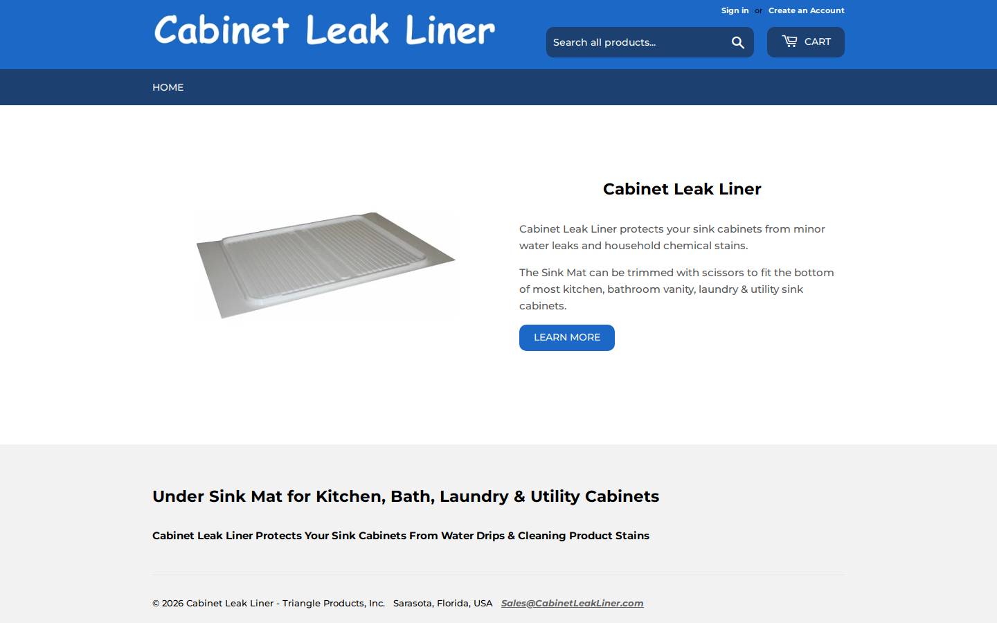 cabinetleakliner.com homepage screenshot