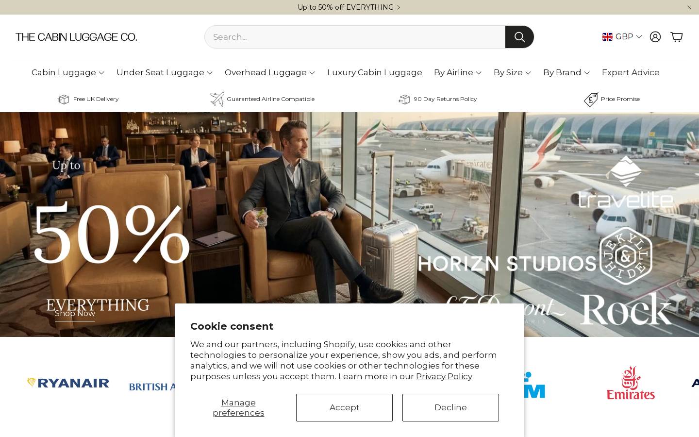 cabinluggage.co.uk homepage screenshot