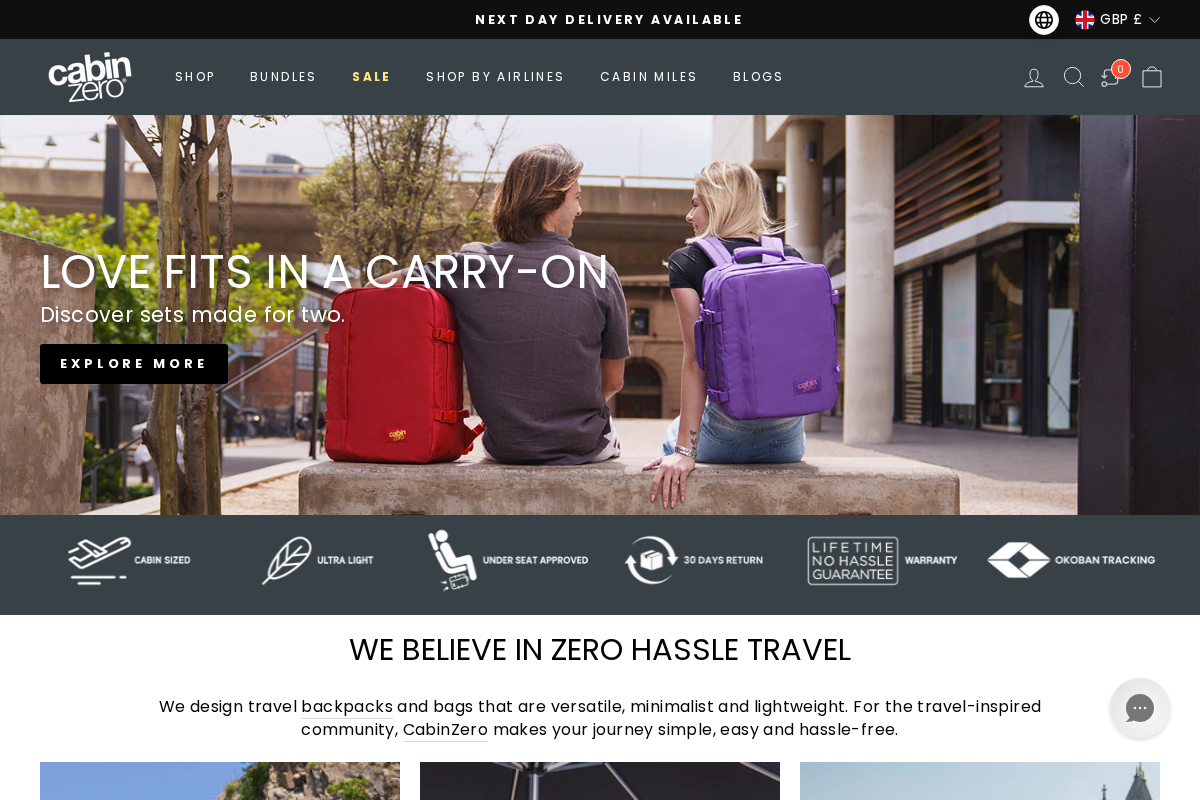 CABINZERO homepage screenshot