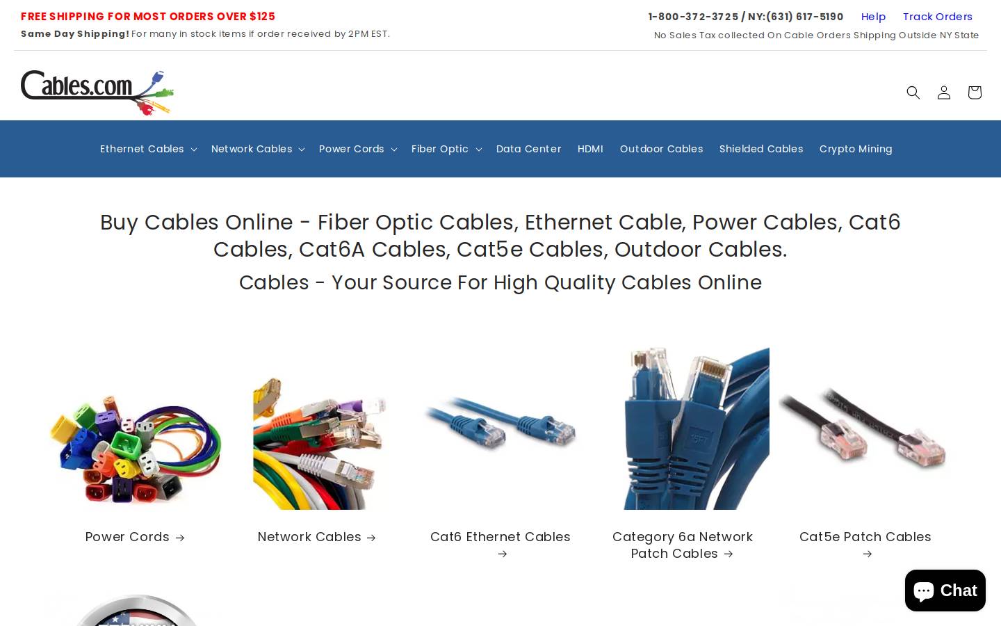 Cables.com homepage screenshot