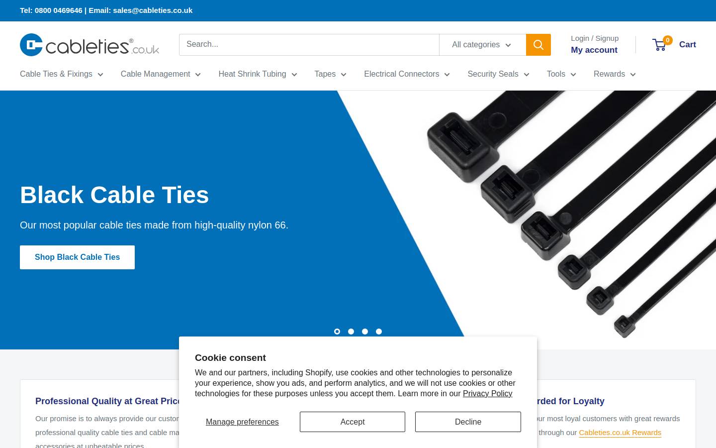cableties.co.uk homepage screenshot