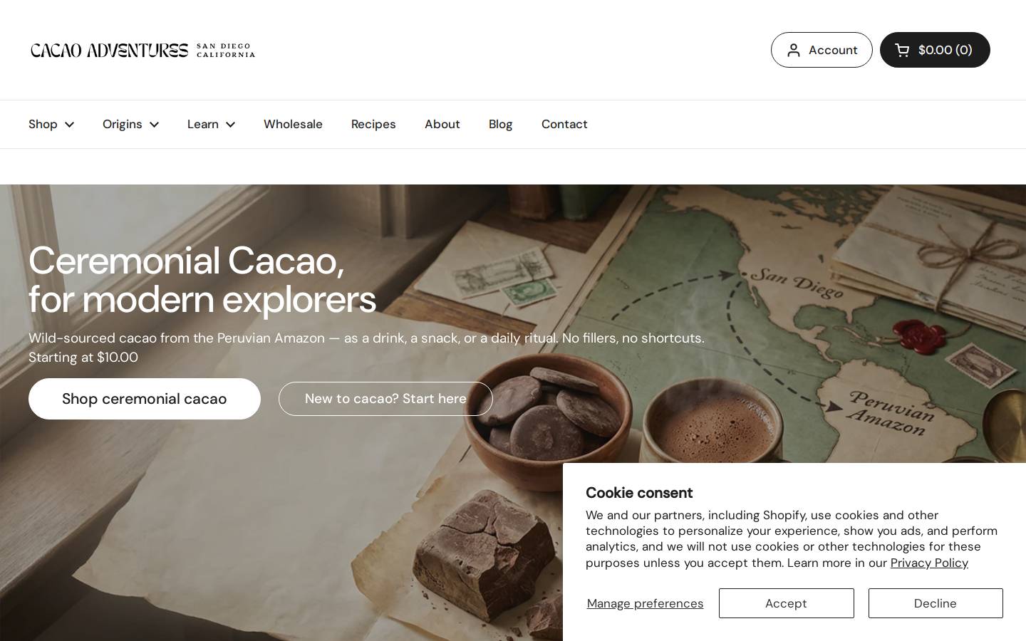 Cacao Adventures homepage screenshot