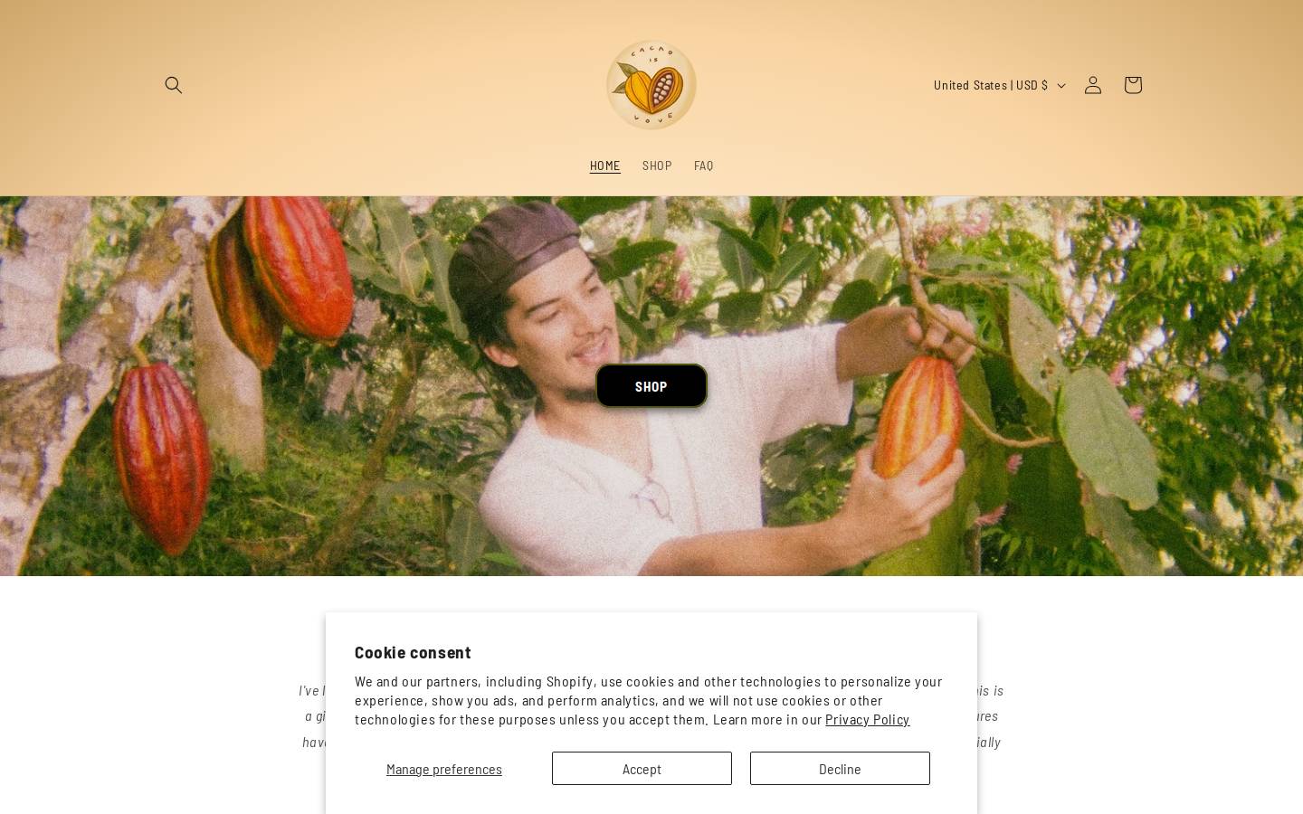 cacaoislove.com homepage screenshot