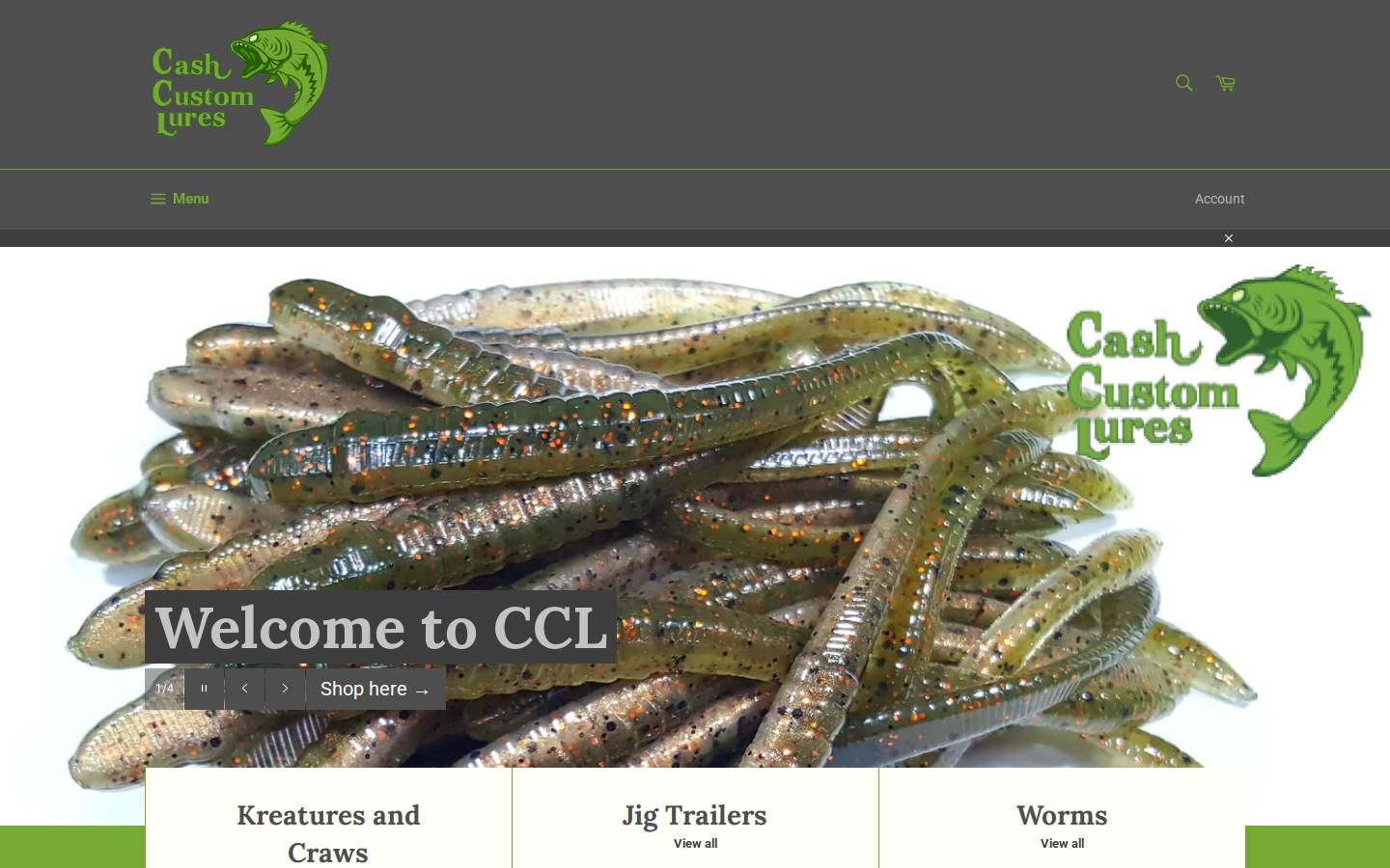 cachecustomlures.com homepage screenshot