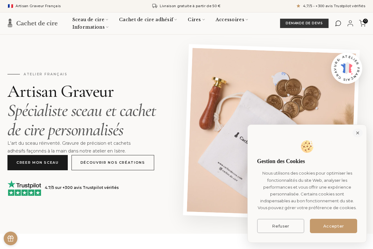 Cachet de cire homepage screenshot