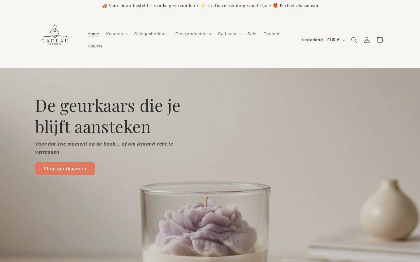 Cadeaukaarsen homepage screenshot