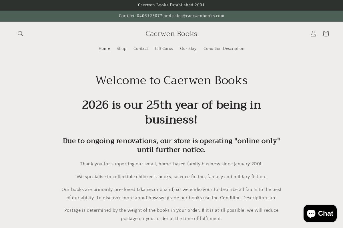 caerwenbooks.com homepage screenshot