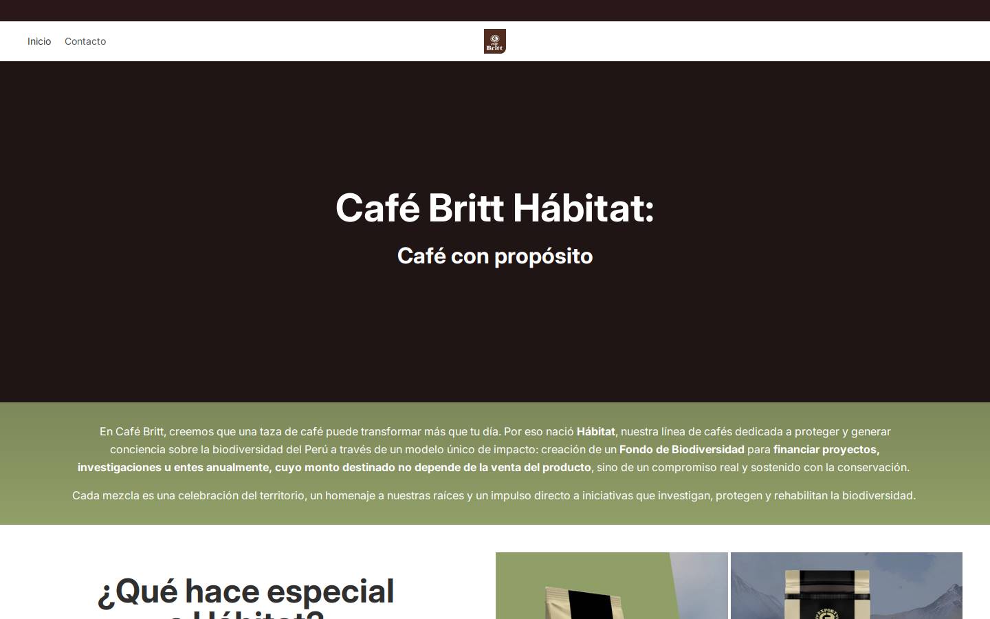 Cafe Britt homepage screenshot