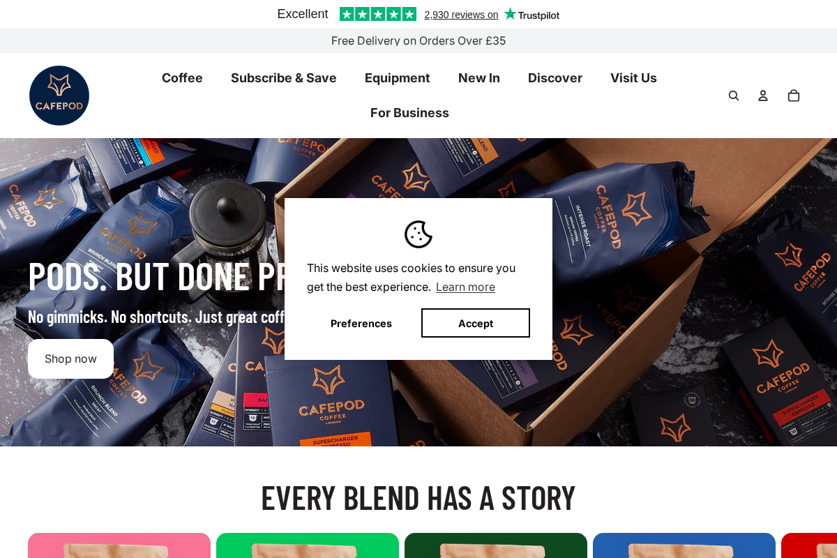 CafePod homepage screenshot