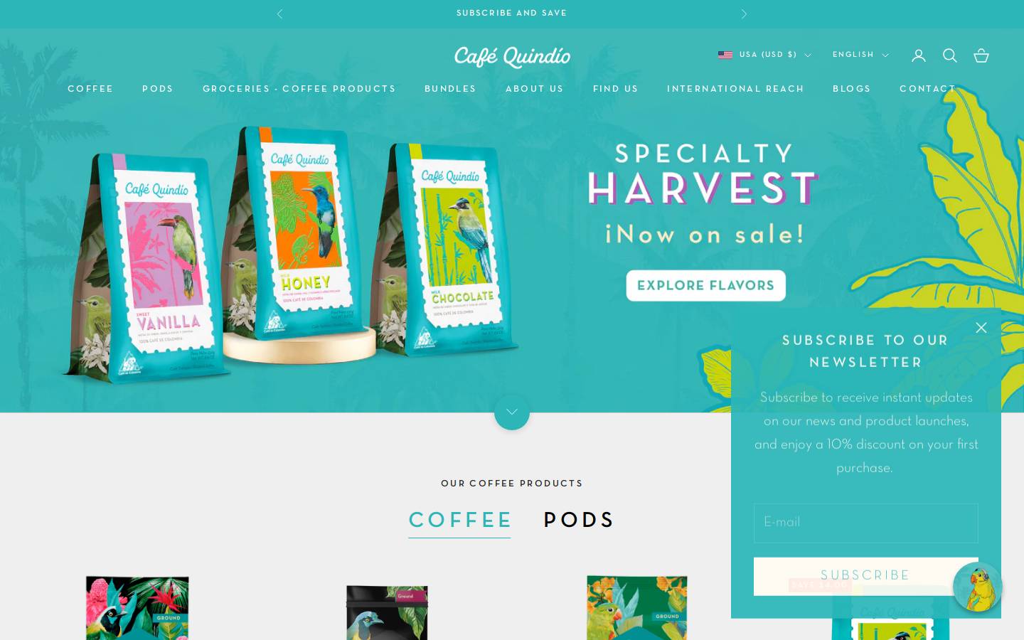 cafequindiousa.com homepage screenshot