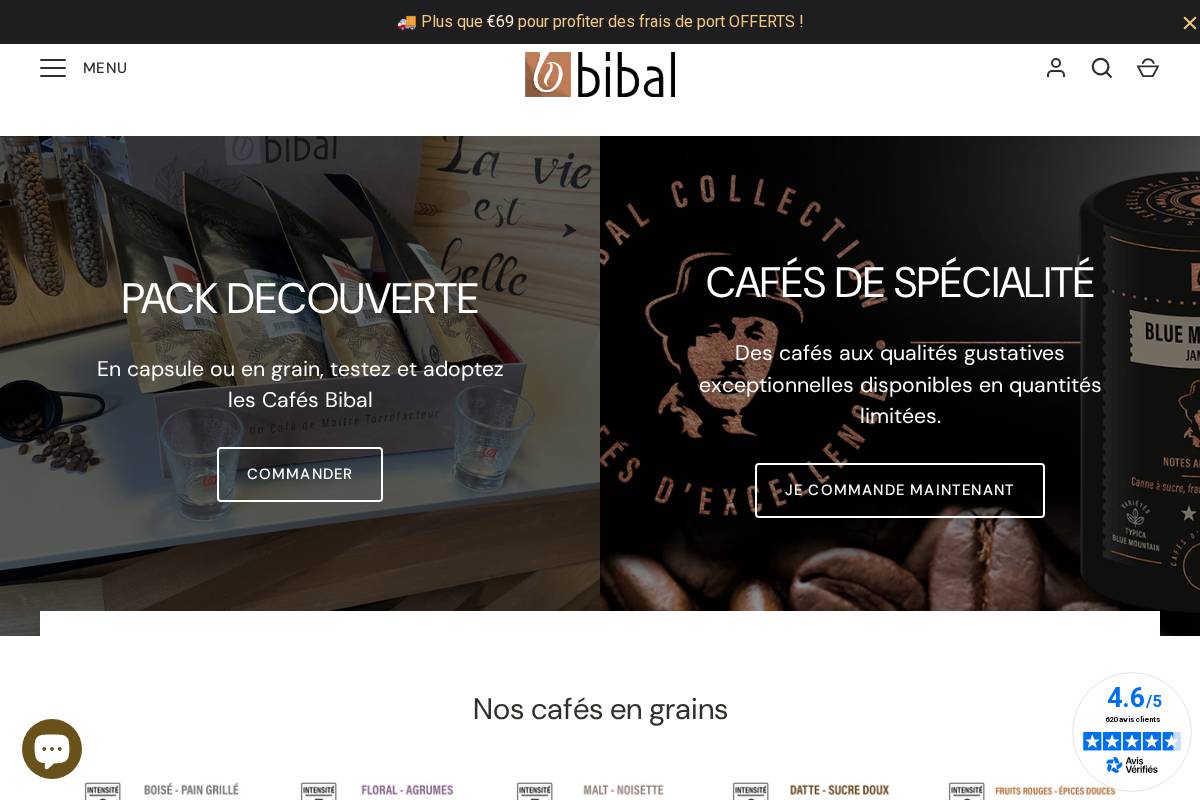 Cafés Bibal homepage screenshot