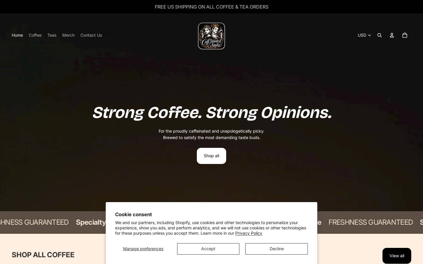 caff3inatedsnobz.com homepage screenshot