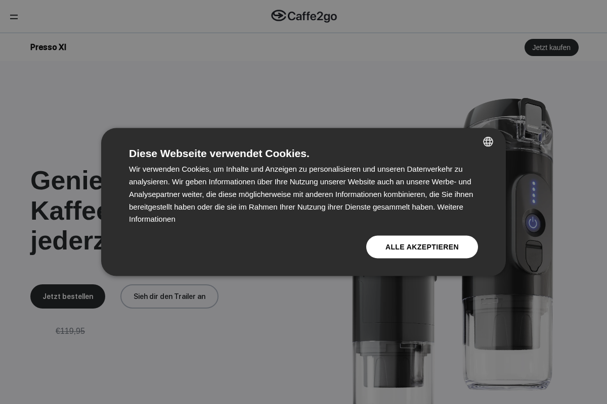 caffe2go.com homepage screenshot