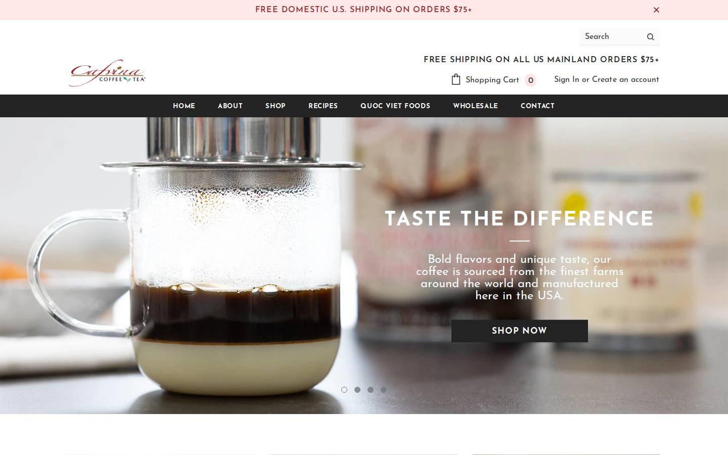 cafvina.com homepage screenshot