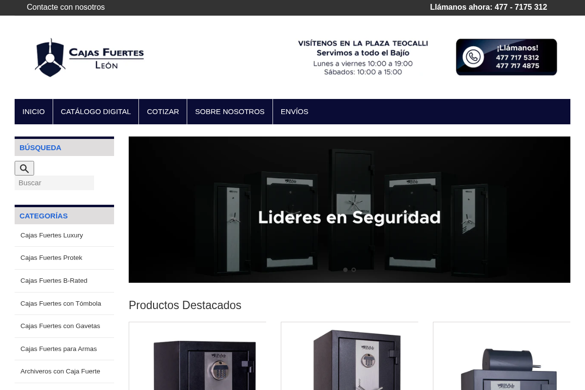 Cajas Fuertes Leon | Más de 100 modelos - tienda cajasfuertesleon homepage screenshot