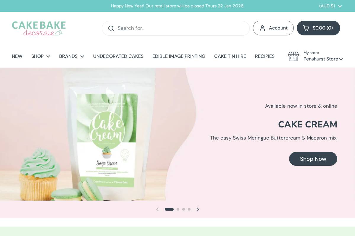 cakebakedecorate.com.au homepage screenshot