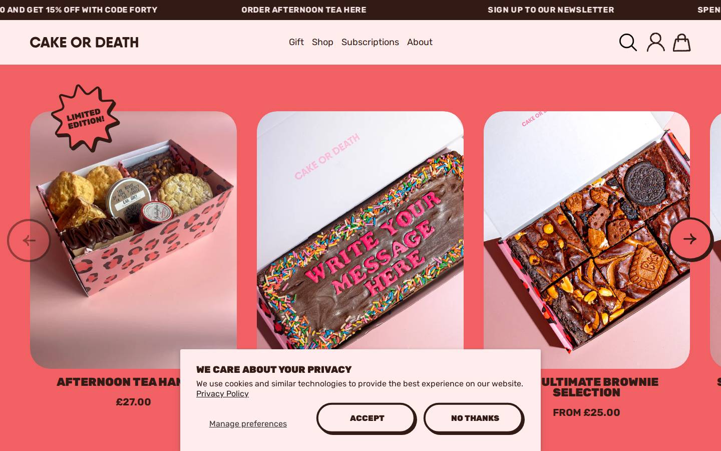 Cakeordeath homepage screenshot