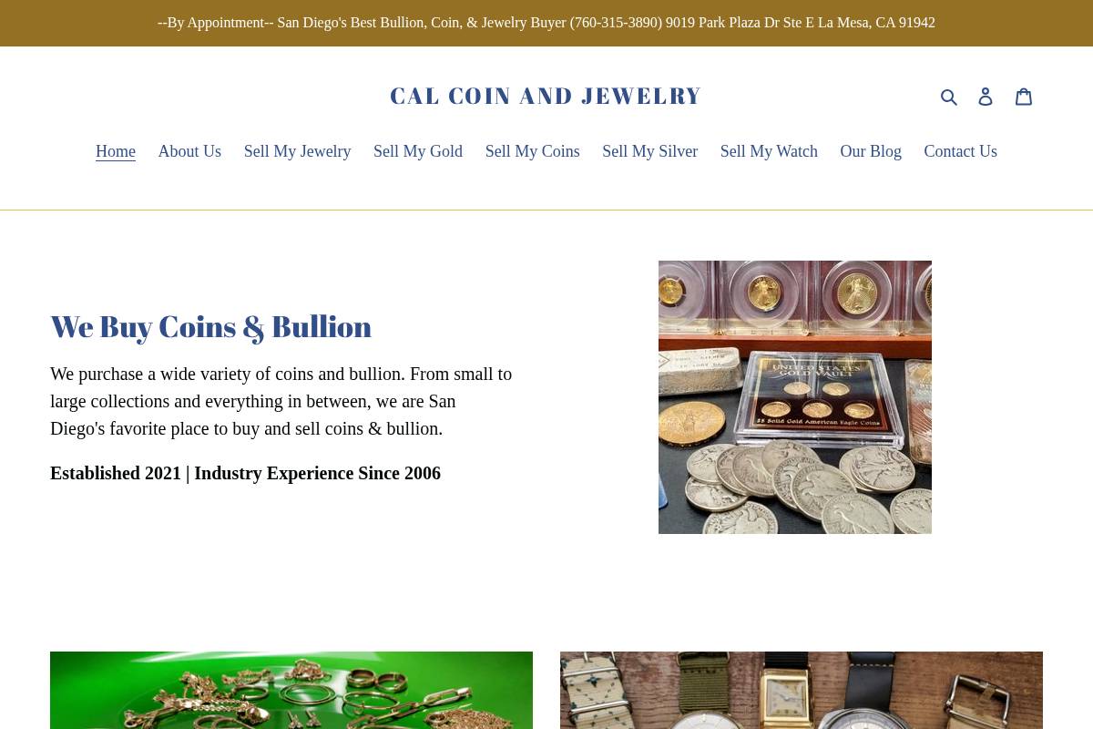 calcoinandjewelry.com homepage screenshot