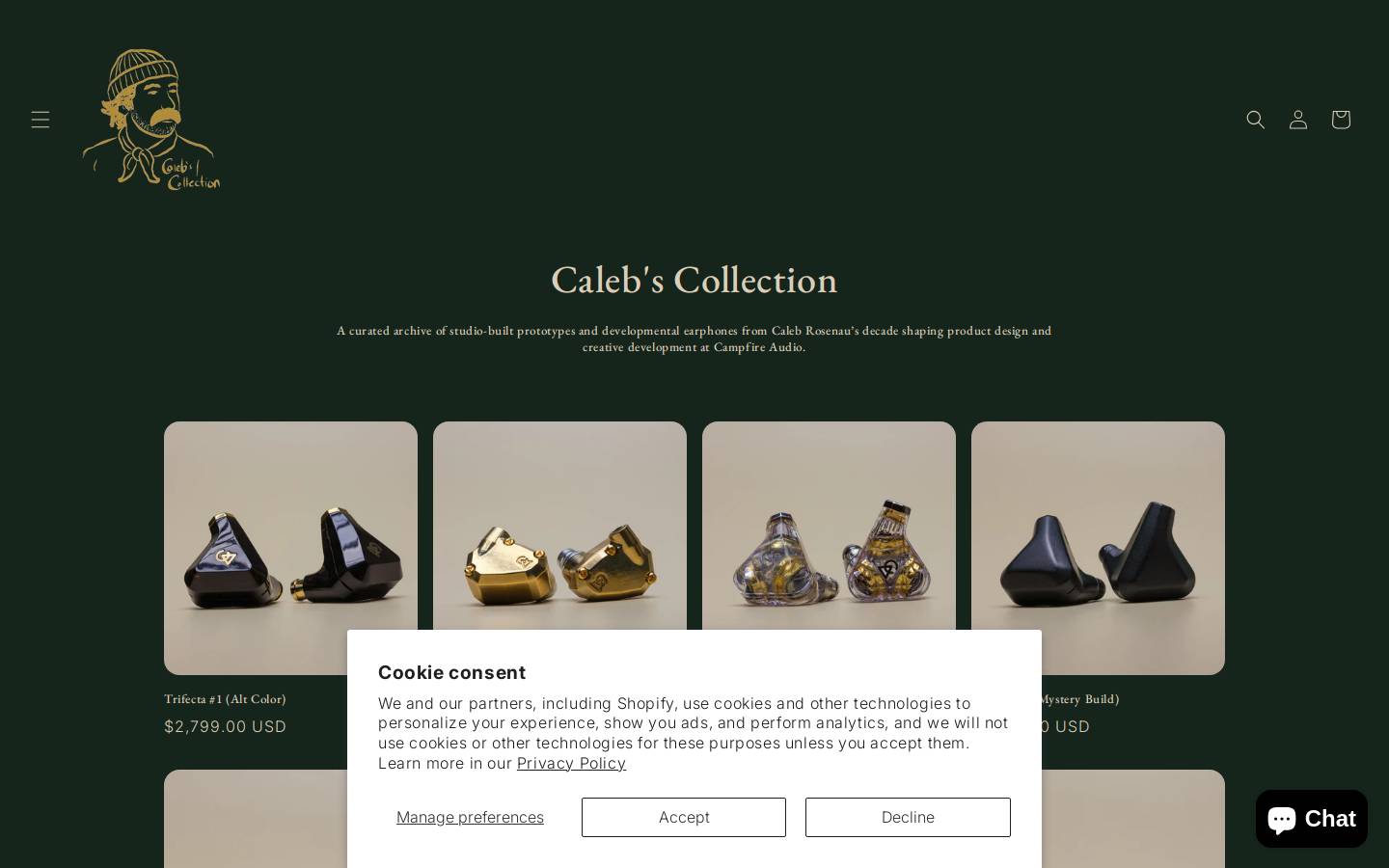 calebscollection.com homepage screenshot