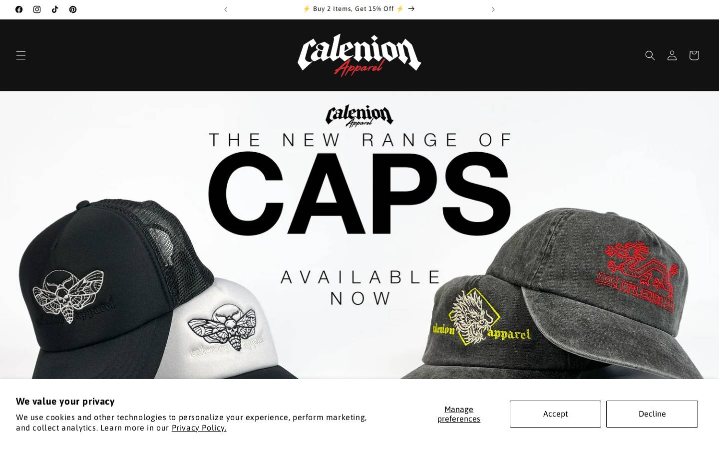 Calenion Apparel homepage screenshot