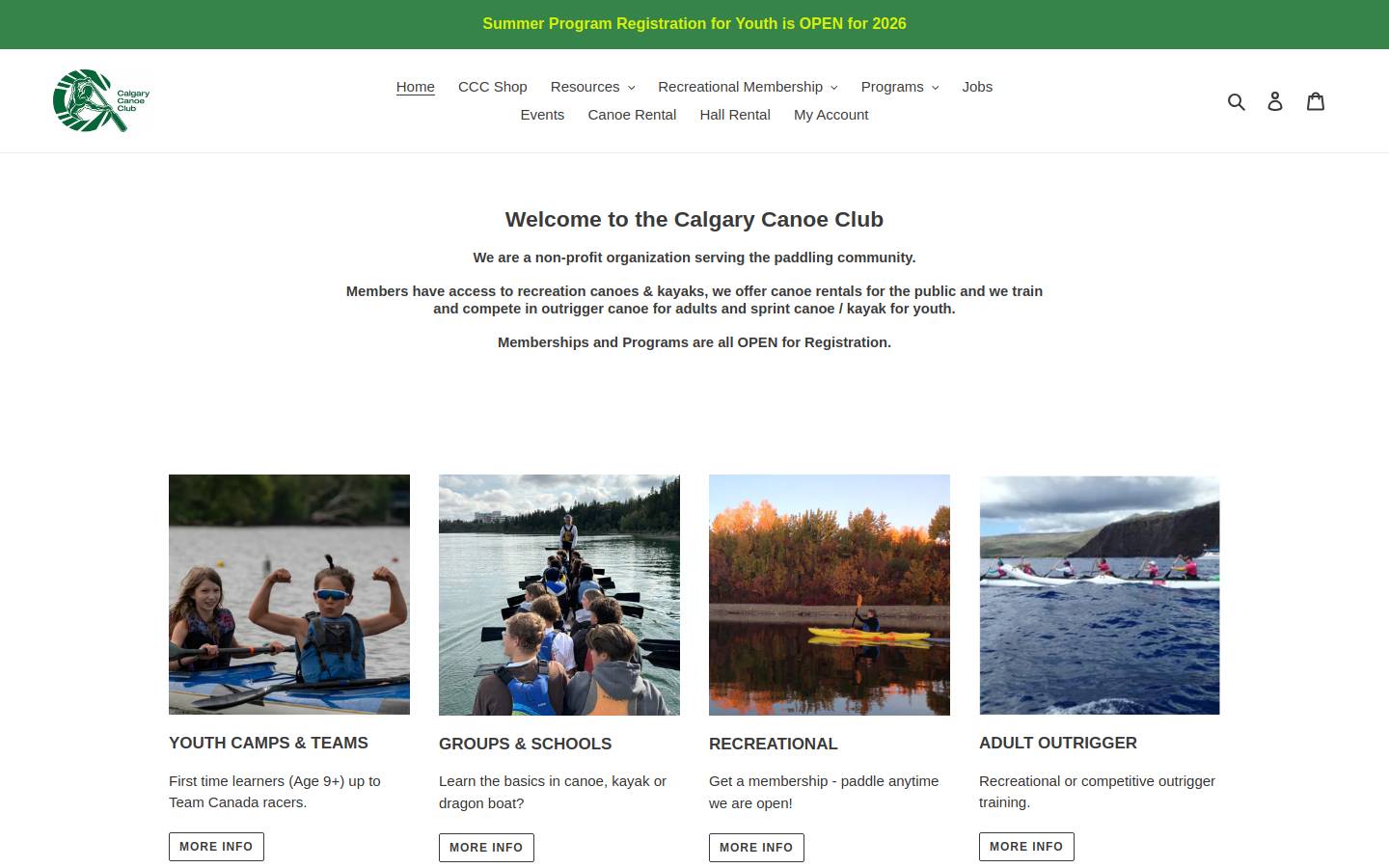 calgarycanoeclub.com homepage screenshot