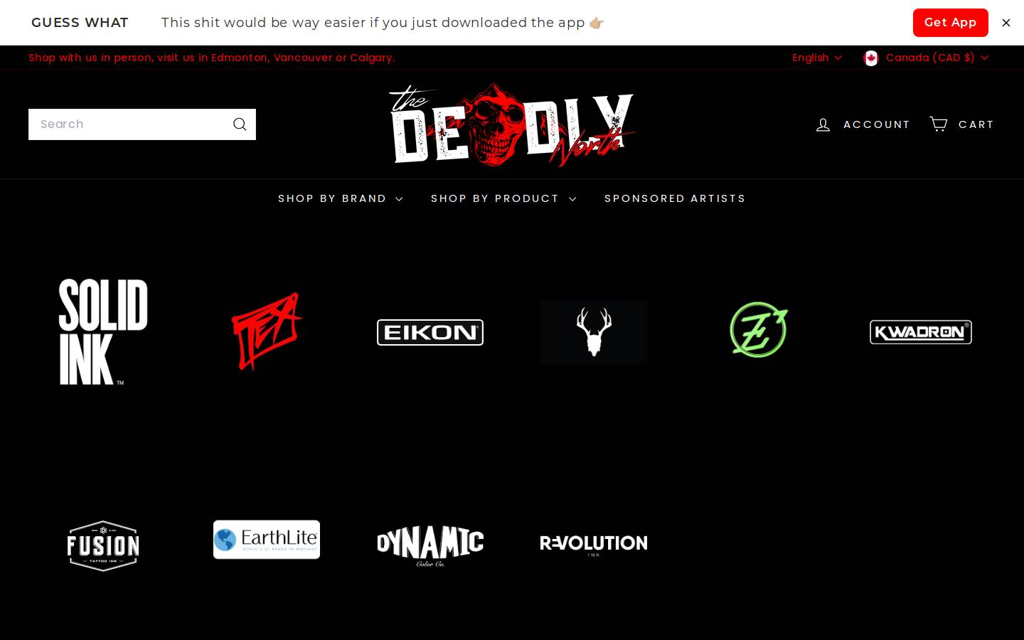 calgarytattoosupply.com homepage screenshot